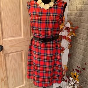 Vintage red plaid sheath sleeveless dress large